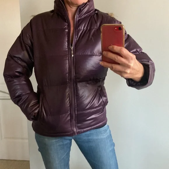 Purple Hooded Puffer Jacket - Picture 1 of 11